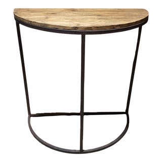 Japanese Industrial Look Half Moon Console Table W/Fer Forge For Sale