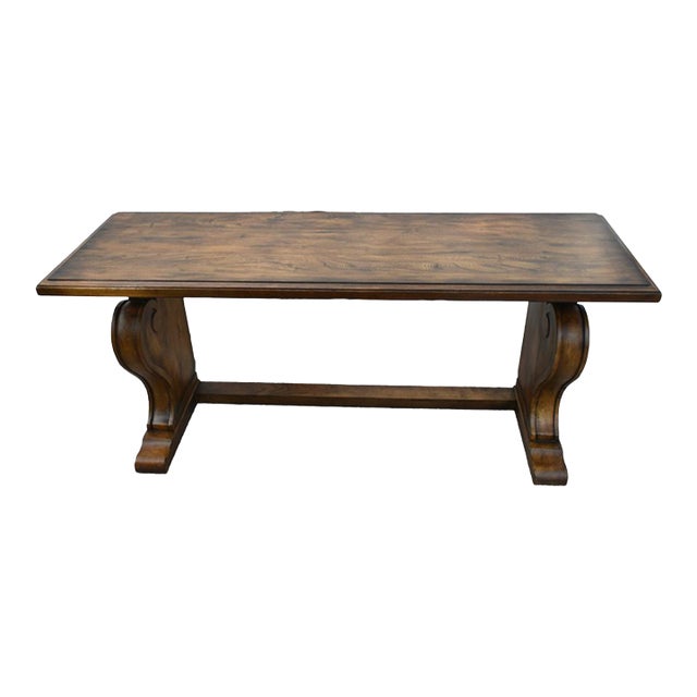 Ethan Allen Teak Table Vintage Wayfarer Console Wood Empire Trestle Sofa Entry For Sale