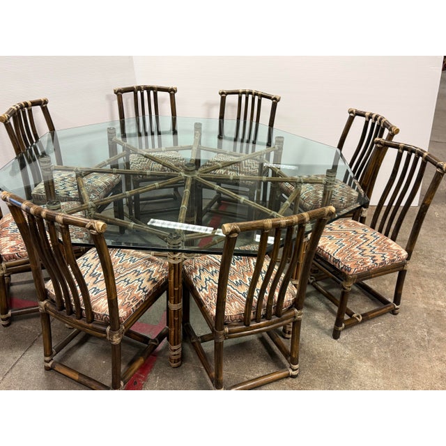 McGuire McGuire Furniture Late 20th Century Octagon Dining Table + Eight Dining Chairs, Set For Sale - Image 4 of 12
