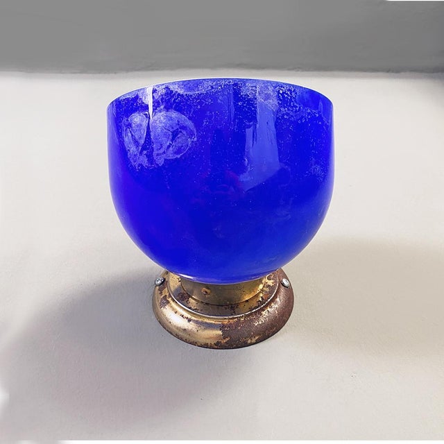 Italian Blue and White Glass & Sheet Metal Wall Light, 1930s, Set of 3 For Sale - Image 10 of 15