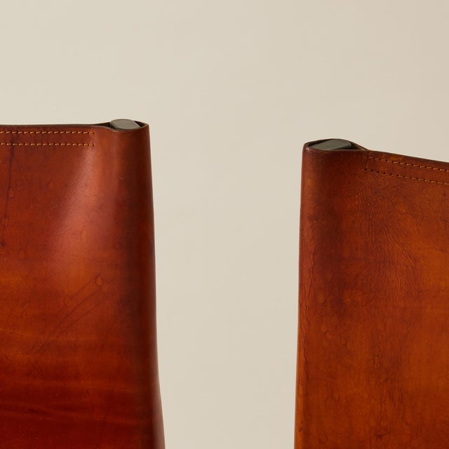 Brown Afra & Tobia Scarpa Cognac Colored "Monk" Leather Dining Chairs for Molteni 1974 - Set of 6 For Sale - Image 8 of 15