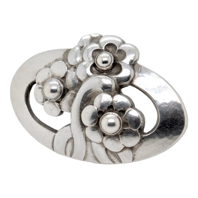Vintage Early Georg Jensen Sterling Silver Flower Brooch No. 28, 1925-1930 For Sale