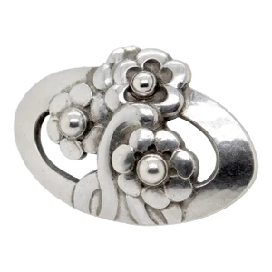 Vintage Early Georg Jensen Sterling Silver Flower Brooch No. 28, 1925-1930