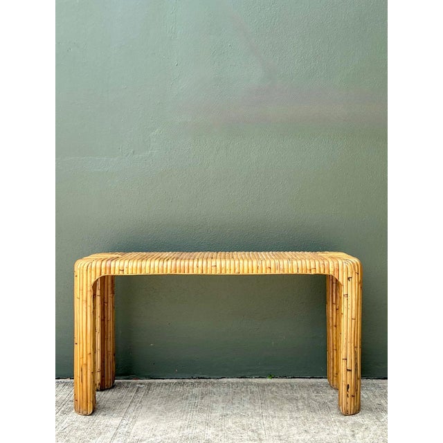 Vintage Rattan Waterfall Console Table For Sale In West Palm - Image 6 of 12