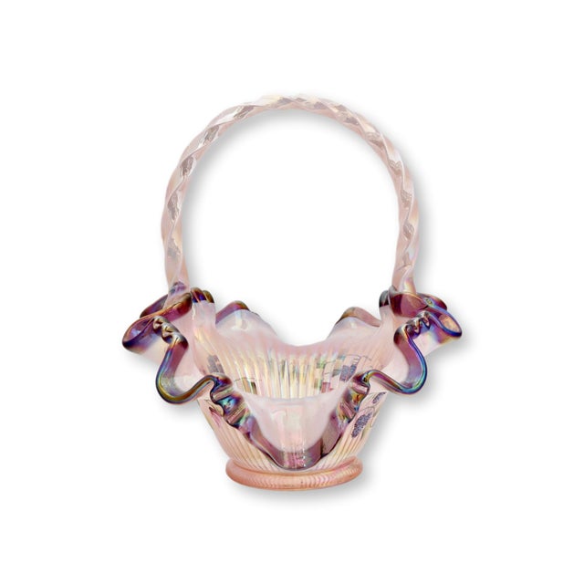 Mid-Century Modern Fenton Morning Glory Humming Bird Basket, Signed For Sale - Image 3 of 6