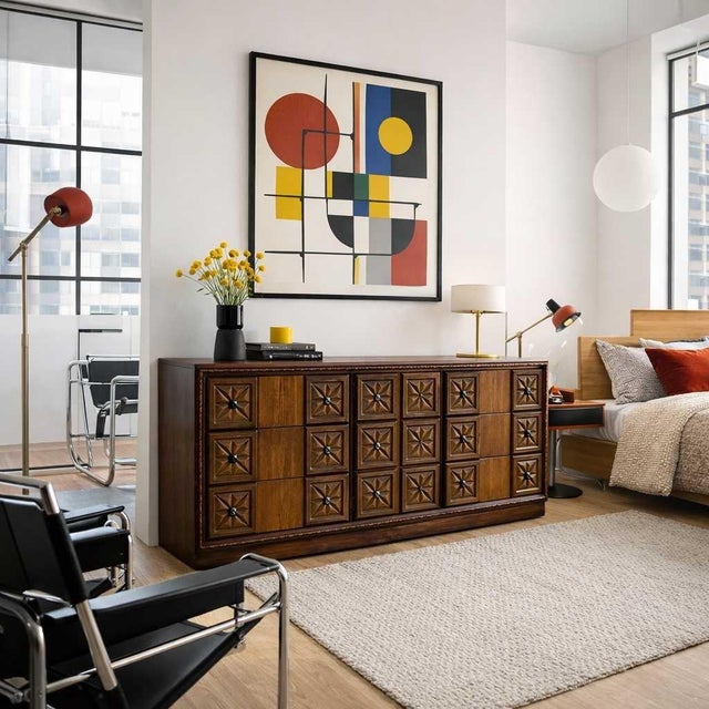 1970s Brutalist Lowboy Dresser With Sculptural Geometric Facade For Sale - Image 12 of 18