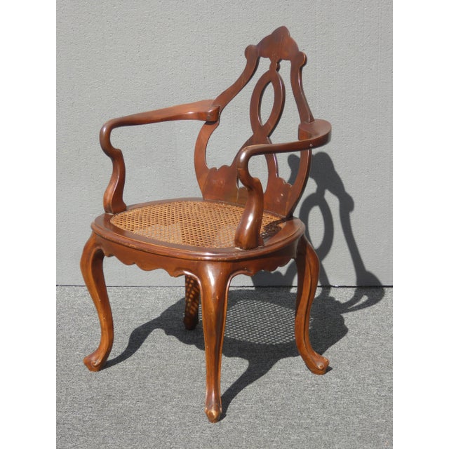 1950s Vintage Oriental Asian Chippendale Wood & Cane Seat Accent Chair ~ French For Sale - Image 5 of 12