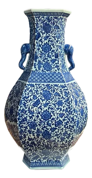 Chinese Blue & White Porcelain Hexagon Lotus Flower Vase