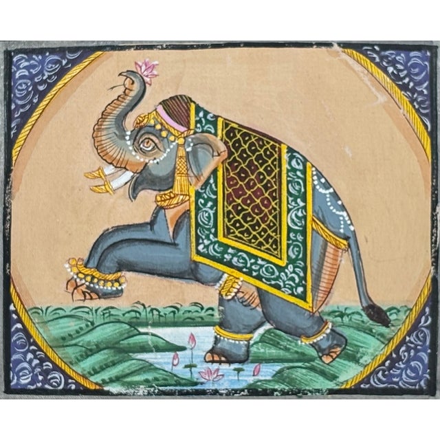 Early 20th Century Early 20th Century Saluting Decorated Royal Elephant Miniature Painting For Sale - Image 5 of 11