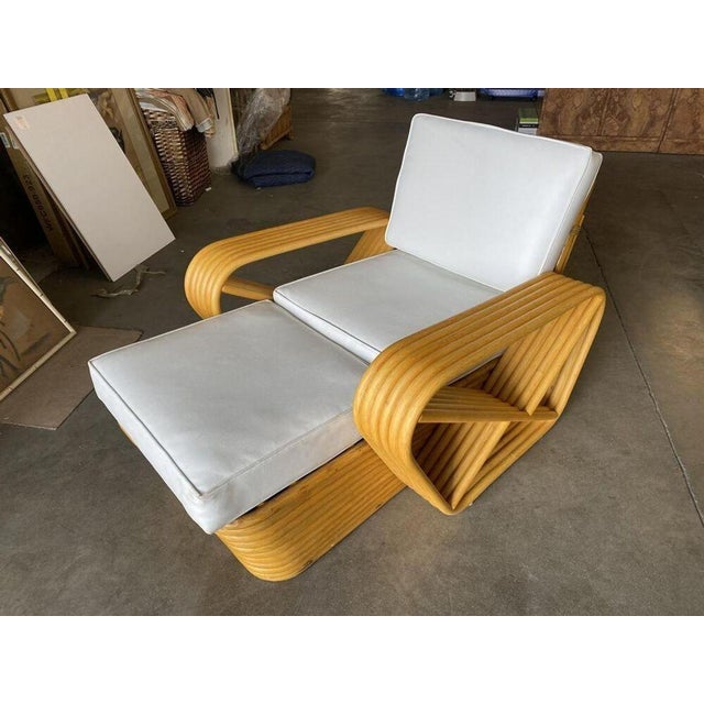 Mid-Century Modern 1950s Restored Six-Strand Square Pretzel Rattan Chaise Lounge Chair For Sale - Image 3 of 12