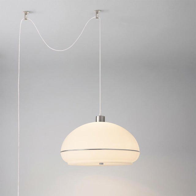 Nova 1960s Morelli Pendant Swag Kit Light - Modern Satin Nickel Steel, Lucite Shade, Dimmable For Sale - Image 4 of 5