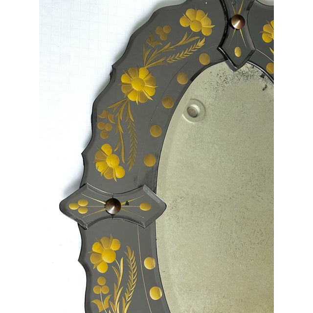 Pair of Mid-Century Italian Venetian Black Glass and Gilt Floral Mirrors, 1960s For Sale - Image 16 of 18