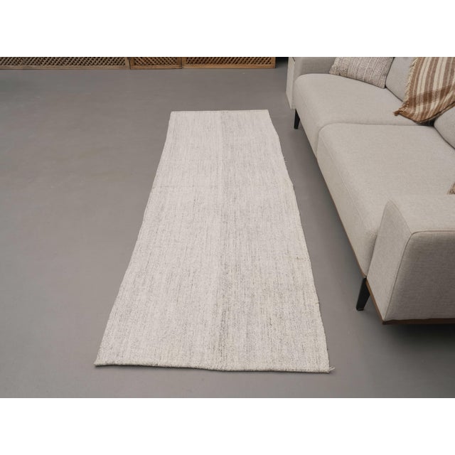 Turkish 1970s Vintage Handmade Wool Cotton White Runner Rug For Sale - Image 3 of 11