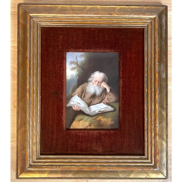 Red Old Master Painting on Porcelain of St. Jerome, after Einsiedler Von S. Koninck For Sale - Image 8 of 8
