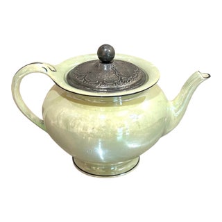 Art Deco Mint Lusterware Teapot With Silverplate Strainer/Lid For Sale