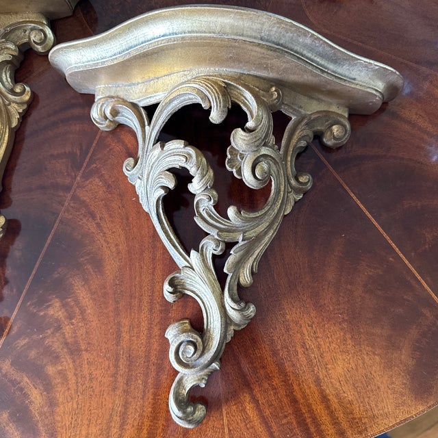 Syroco Wood Shelves, Wall Plate Holder Hollywood Regency Shelf Sconce. Perfect condition except the surface of the shelf...