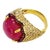 Bochic “Flamenco” Ruby & White Zircon 18k Gold & Silver Cocktail Ring Size 7.5 For Sale