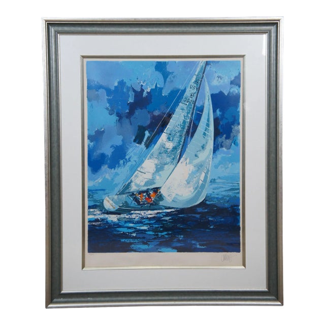 1977 Wayland Moore Americas Champion Sailboat Serigraph, Framed For Sale