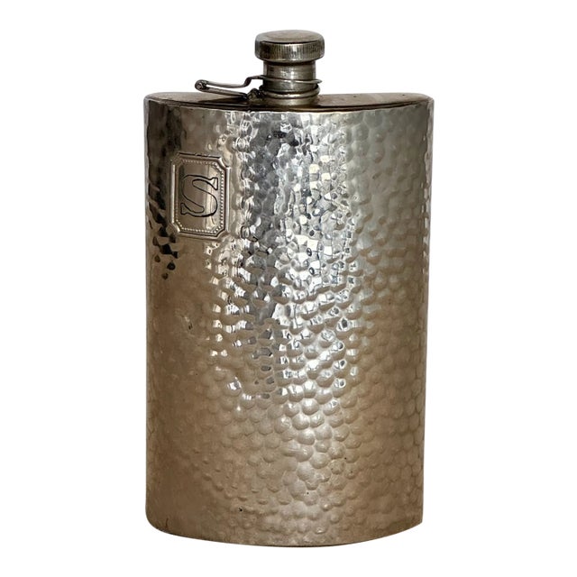 Vintage Chrome Flask With Hammered Finish For Sale