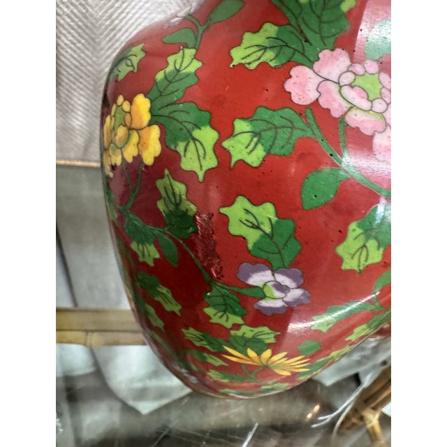 Mid 20th Century Cloisonné Floral Vases Pair For Sale - Image 5 of 8