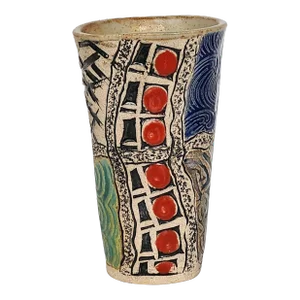 Mid 20th Century Artist Signed Studio Pottery Sgraffito Vase