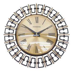 Mid-Century Modern German Sunburst Wall Clock in Brass by Dugena, 1960s