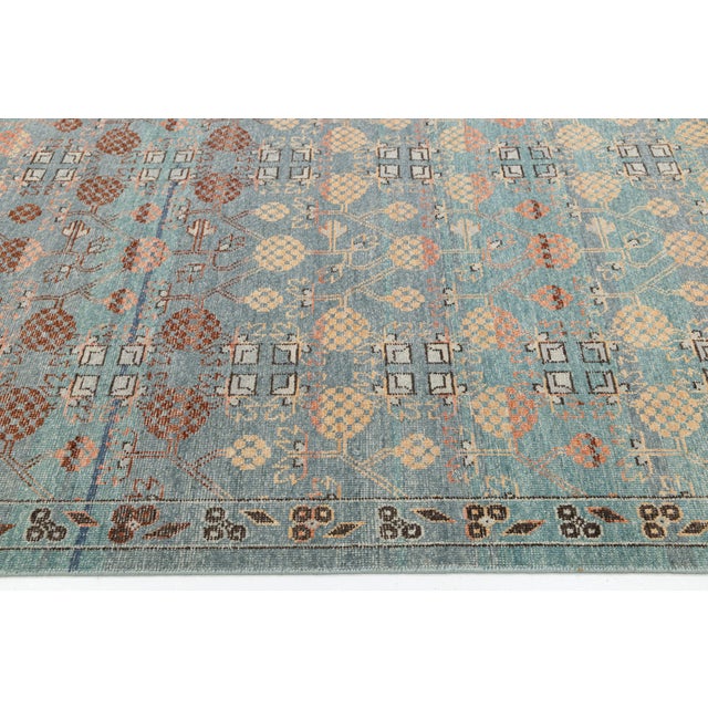 Modern Tabriz Style Wool Area Rug – Faded Teal, Terracotta & Ochre Traditional For Sale - Image 4 of 13