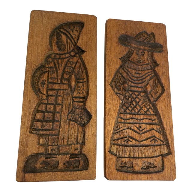 Early 20th Century Folk Art His and Her Wall Wood Carvings - a Pair For Sale