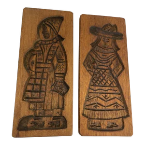 Early 20th Century Folk Art His and Her Wall Wood Carvings - a Pair