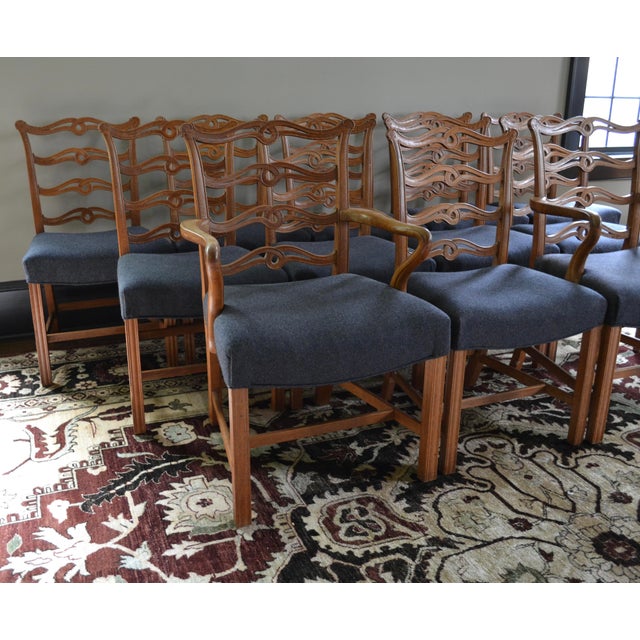 English Early 20th Century English Oak Chippendale Style Ribbon Back Dining Chairs - Set of 12 For Sale - Image 3 of 14