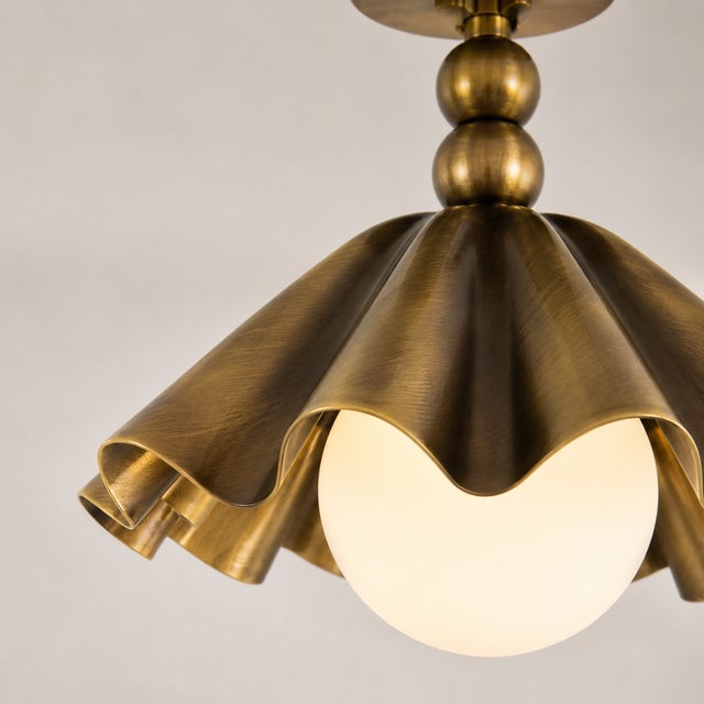 Brass Handmade Brass Flower Flush Mount Light, Brass Ceiling Light, Vintage Floral Ceiling Fixture, Milk Glass Globe Lamp for Bedroom Hallway For Sale - Image 8 of 12