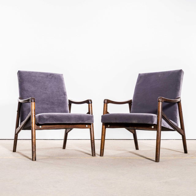 Armchairs in Grey Cotton Velvet from Jaroslav Smidek, 1950s For Sale - Image 3 of 11