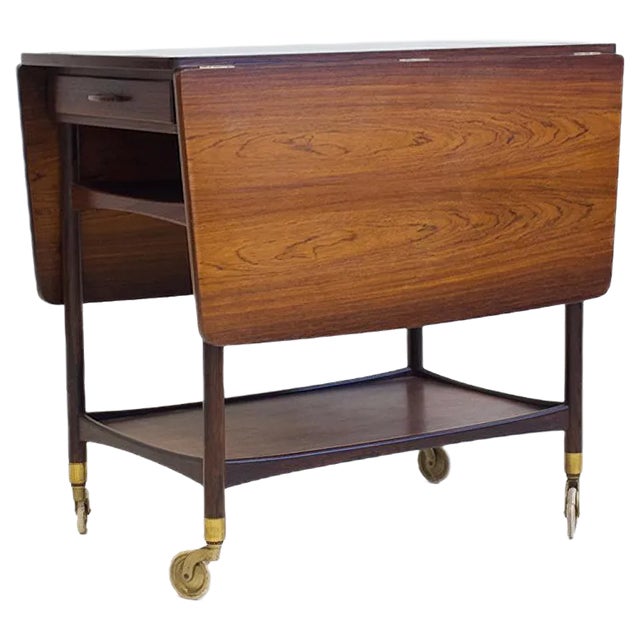 Wooden Serving Table with Black Formica Top by Ludvig Pontoppidan, 1950s For Sale