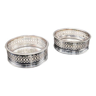 Vintage Wine Coaster Duo, English, Silver Plate, Champagne Bottle Stand, c.1960 For Sale