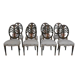 Set of 8 Hand Painted Hepplewhite Style Dining Chairs For Sale