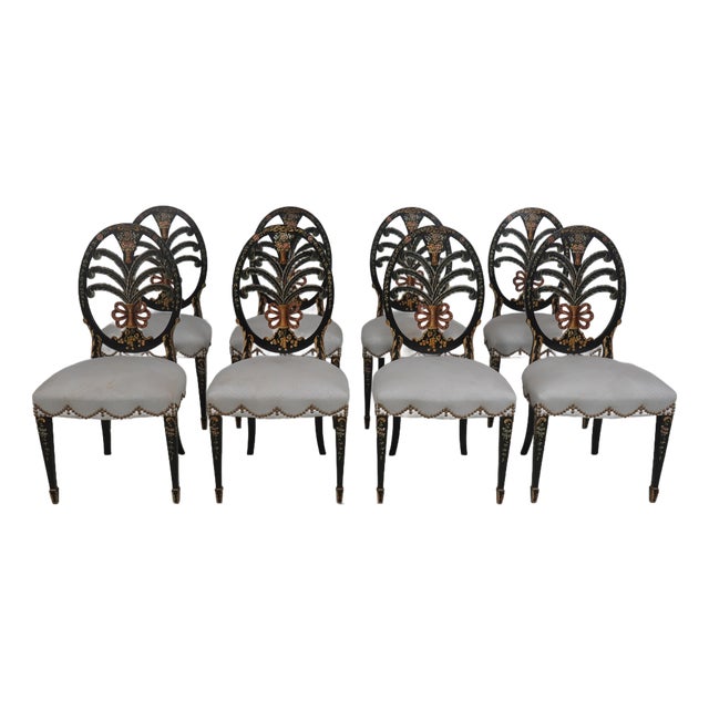 Set of 8 Hand Painted Hepplewhite Style Dining Chairs For Sale