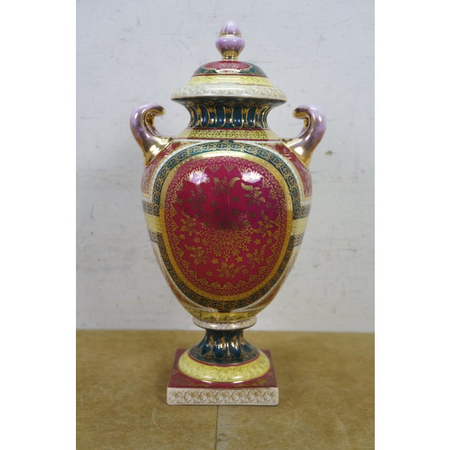 Green Antique Austrian Royal Vienna Beehive Classical Mantel Vase Trophy Urn 14" For Sale - Image 8 of 16