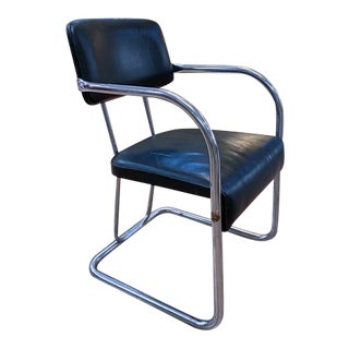 Art Deco Chrome and Leather Arm Chair For Sale