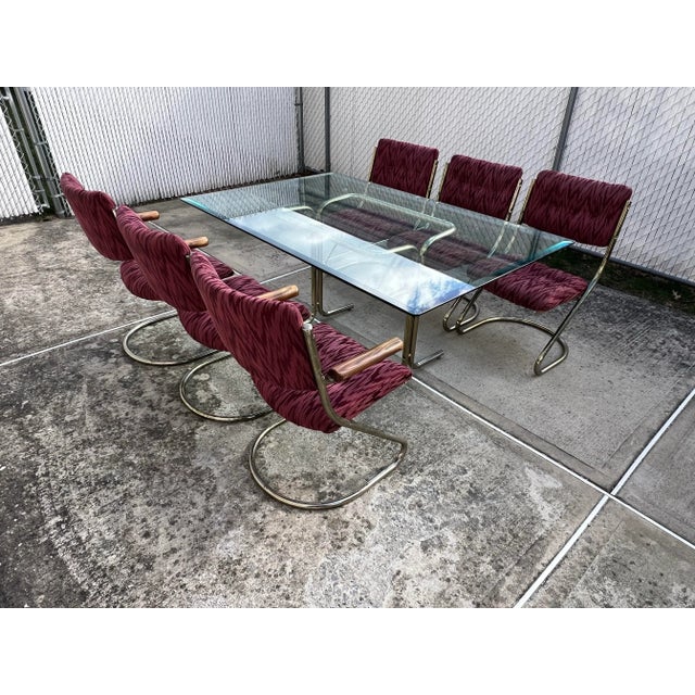 1980s 1980 Brass Mauve Fabrics Dining Set - 6 Chairs For Sale - Image 5 of 12