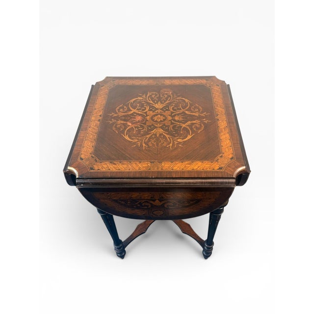 Antique Napoleon III Style Marquetry Clover Form Expandable Occasional Table by Pitkin & Brooks, Chicago For Sale - Image 4 of 17