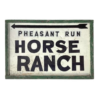 Vintage Metal Pheasant Run Horse Ranch Sign For Sale