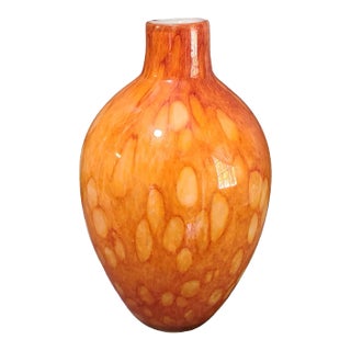 Late 20th Century Vintage Mid-Century Modern Italian Hand-Blown Art Glass Orange Vase For Sale