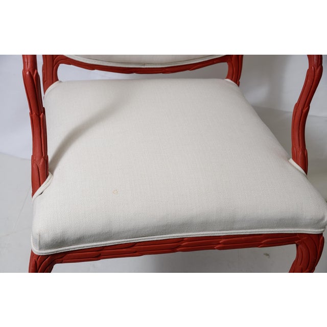 Off-white Pair Faux Bois Painted Upholstered Chairs For Sale - Image 8 of 12