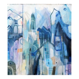 Wild Blue 1 - Original Blue Architectural Landscape Acrylic Painting on Canvas For Sale