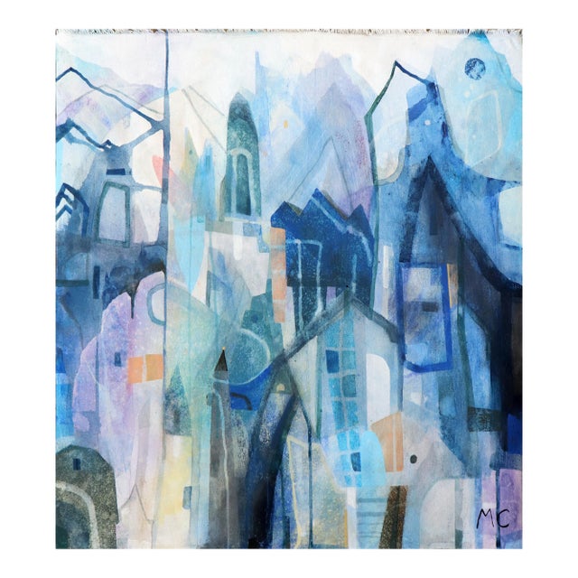 Wild Blue 1 - Original Blue Architectural Landscape Acrylic Painting on Canvas For Sale