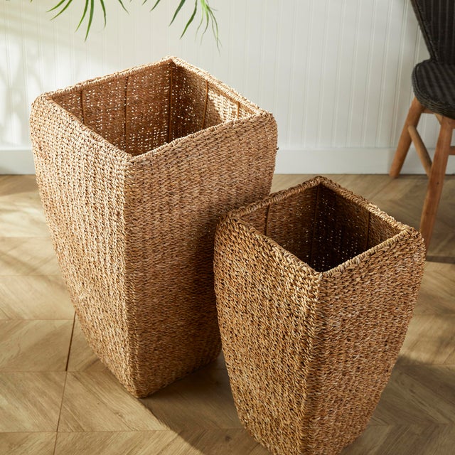 Early 21st Century Seagrass Tall Square Planters, Set Of 2 For Sale - Image 5 of 5