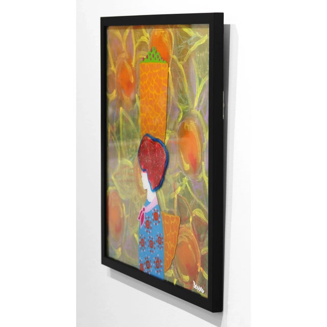 Plastic Donna Con Capo Fiorito - Framed Original Artwork by Beddru, Figurative Colorful Textured Portrait For Sale - Image 7 of 10