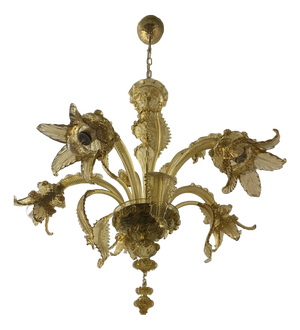 Murano Glass Chandelier with Floral and Leaf Accents by Simoeng