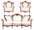 Italian Rococo Hand Carved Walnut and Leather Sofa and Armchairs Set from Atelier Cadorin, 1930s, Set of 3 For Sale