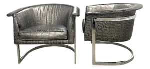 Pair of 1970s Milo Baughman Style Chromed Leather Lounge Chairs
